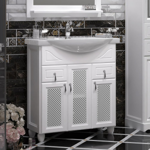 Тумба с раковиной Opadiris Тибет 75 с декоративной решеткой, белая матовая Тумба с раковиной Opadiris Тибет 75 с декоративной решеткой, белая матовая