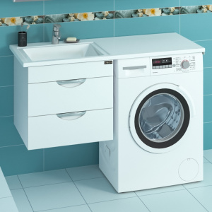 Раковина над стиральной машиной Лидер 120 с подвесной тумбой Лидер 56 левая Раковина над стиральной машиной Лидер 120 с подвесной тумбой Лидер 56 левая