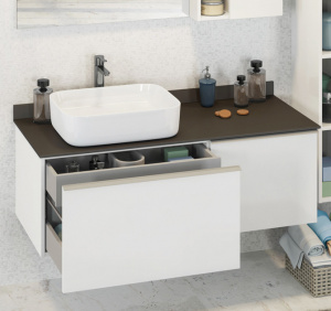 Тумба с раковиной Comforty Милан 120 белый глянец, столешница антрацит Тумба с раковиной Comforty Милан 120 белый глянец, столешница антрацит