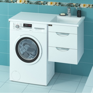 Раковина над стиральной машиной Лидер 100 с подвесной тумбой Лидер 38 правая