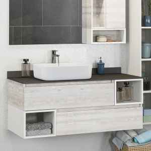 Тумба с раковиной Comforty Прага 120, дуб белый, с антрацитовой столешницей Тумба с раковиной Comforty Прага 120, дуб белый, с антрацитовой столешницей