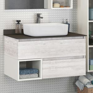 Тумба с раковиной Comforty Прага 90 дуб белый, столешница антрацит Тумба с раковиной Comforty Прага 90 дуб белый, столешница антрацит