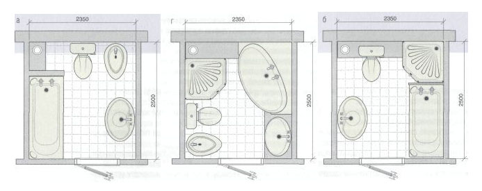 Варианты расположения сантехники в ванной совмещенной с туалетом